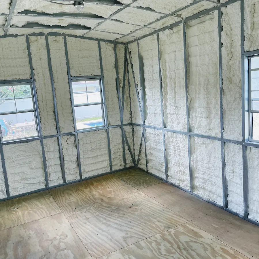 Closed-cell spray foam insulation applied to wall cavities in a residential project in Tallahassee